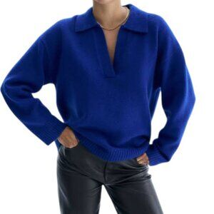 H&M Ladies Fine-knit Collared Sweater Blue Size Large NWT